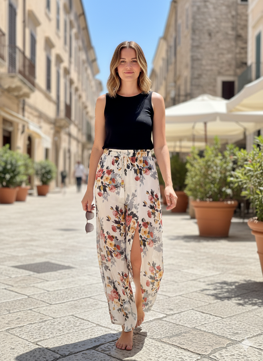 Pantalón Estampado Flores en Chalis