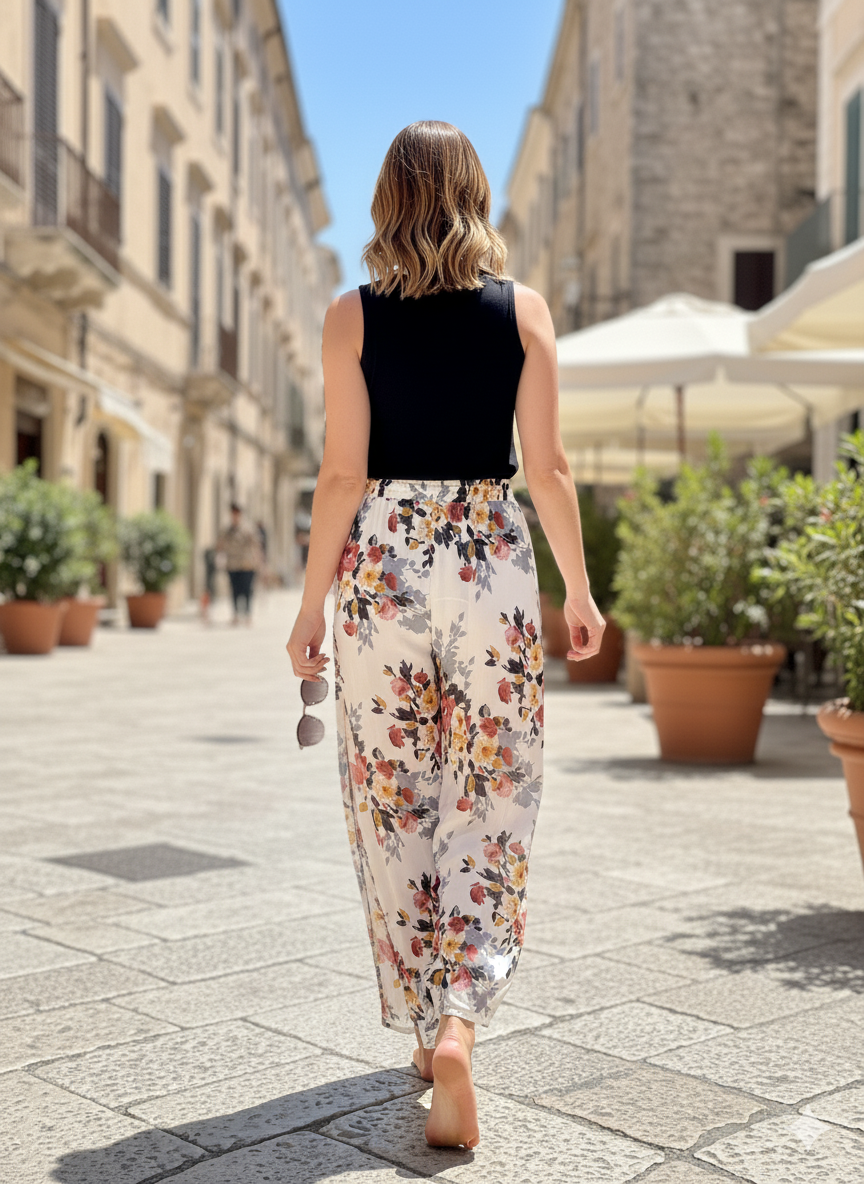 Pantalón Estampado Flores en Chalis