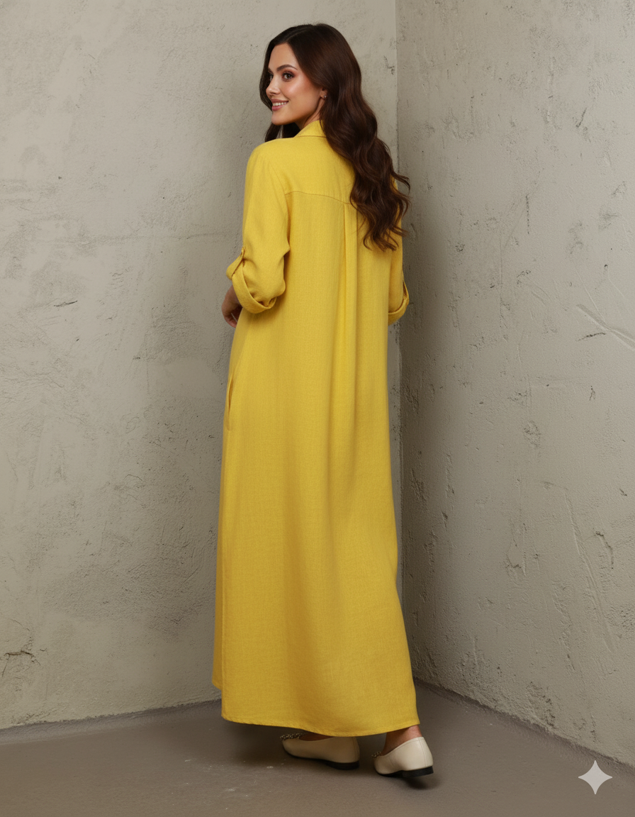 Vestido en Lino Elegante C. Mostaza