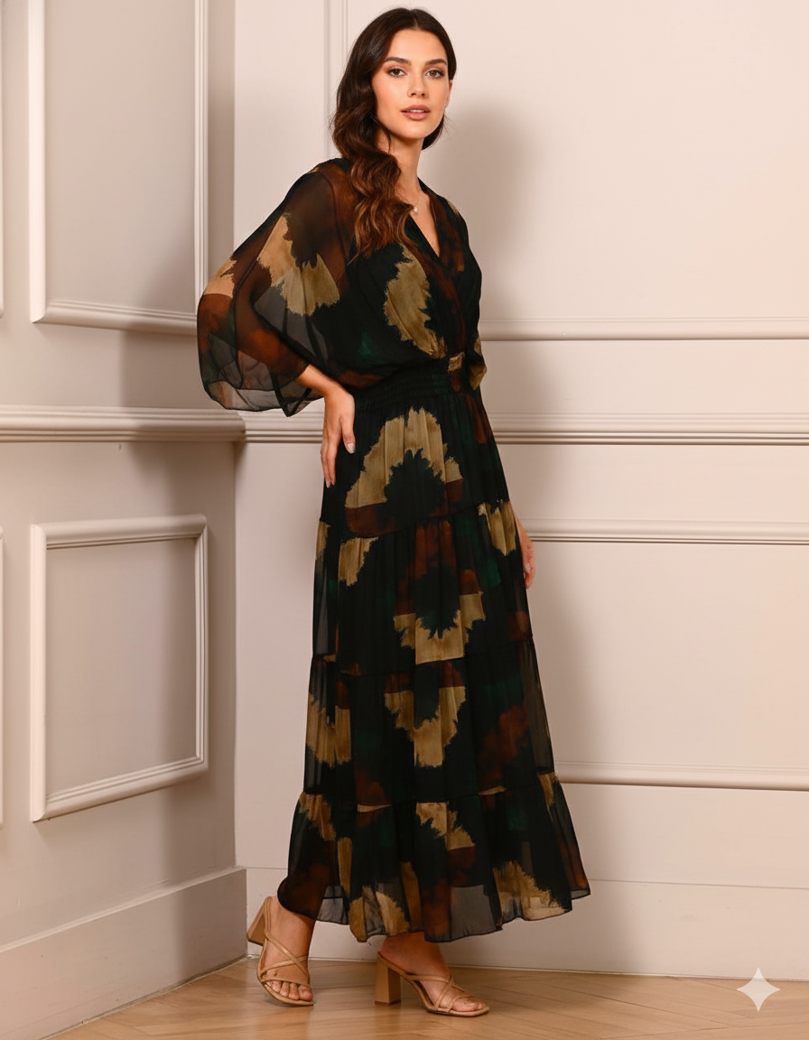 Vestido Seda Estampado Elegante