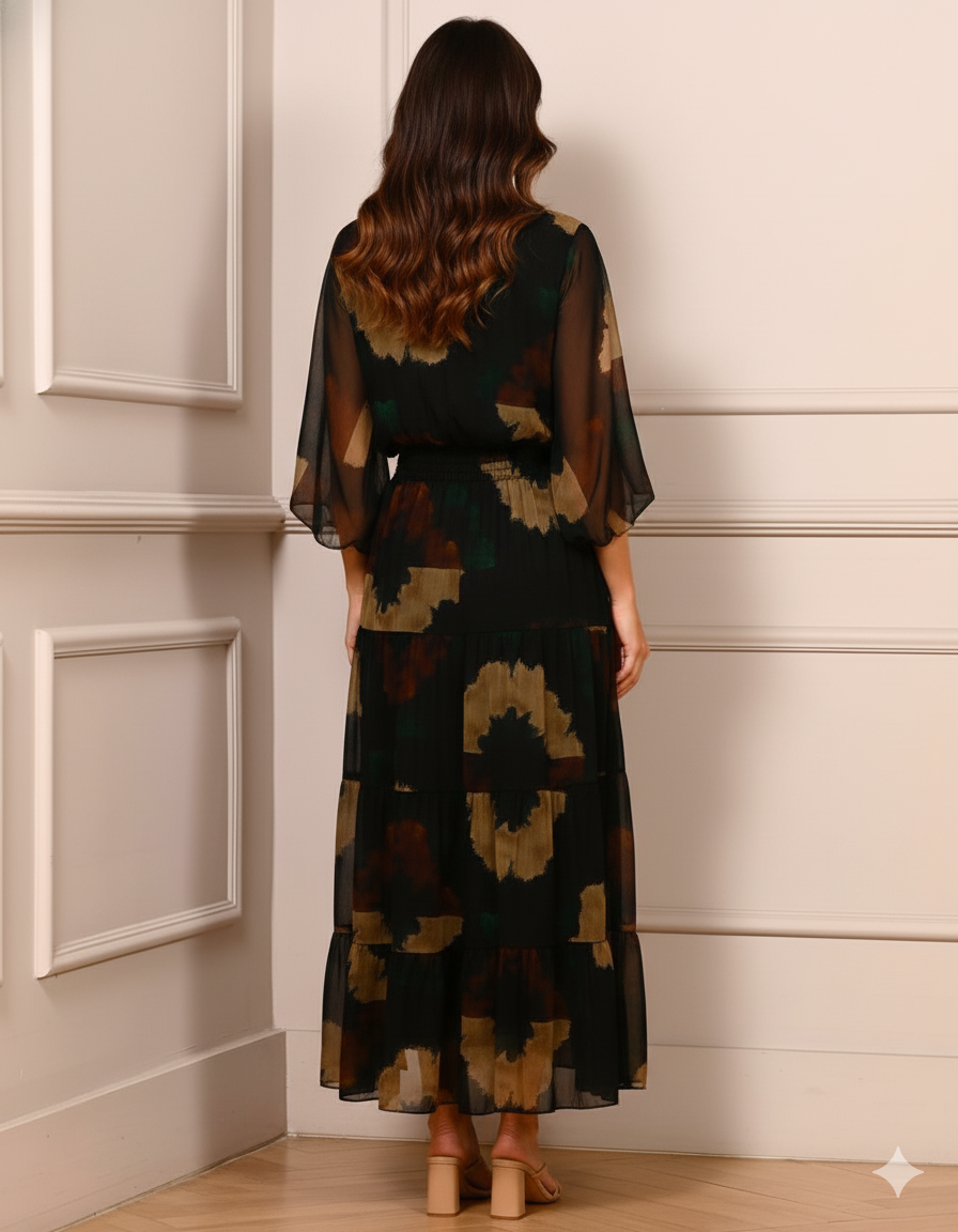 Vestido Seda Estampado Elegante