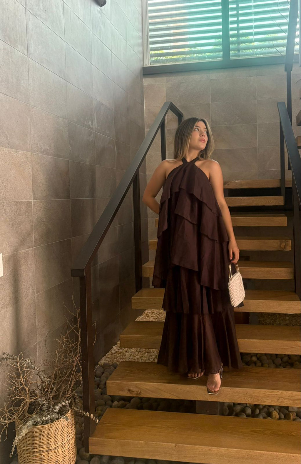 Vestido Juvenil en Capas Color Mocca