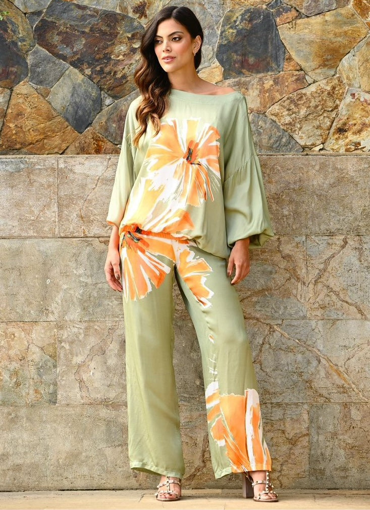 Set en Seda Blusa y Pantalón Estampado