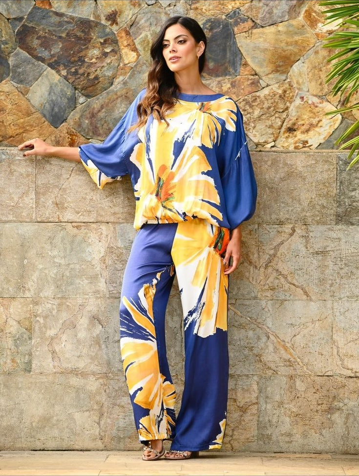 Set en Seda Blusa y Pantalón Estampado