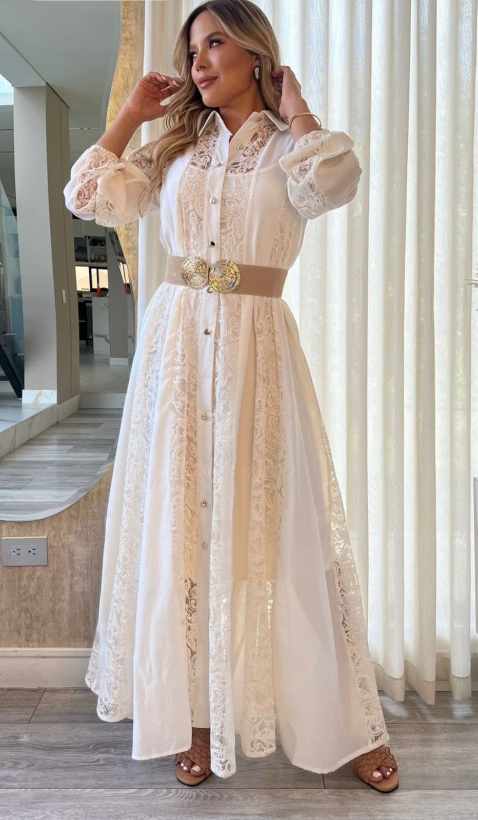 Vestido Elegante Beige en Viscosa