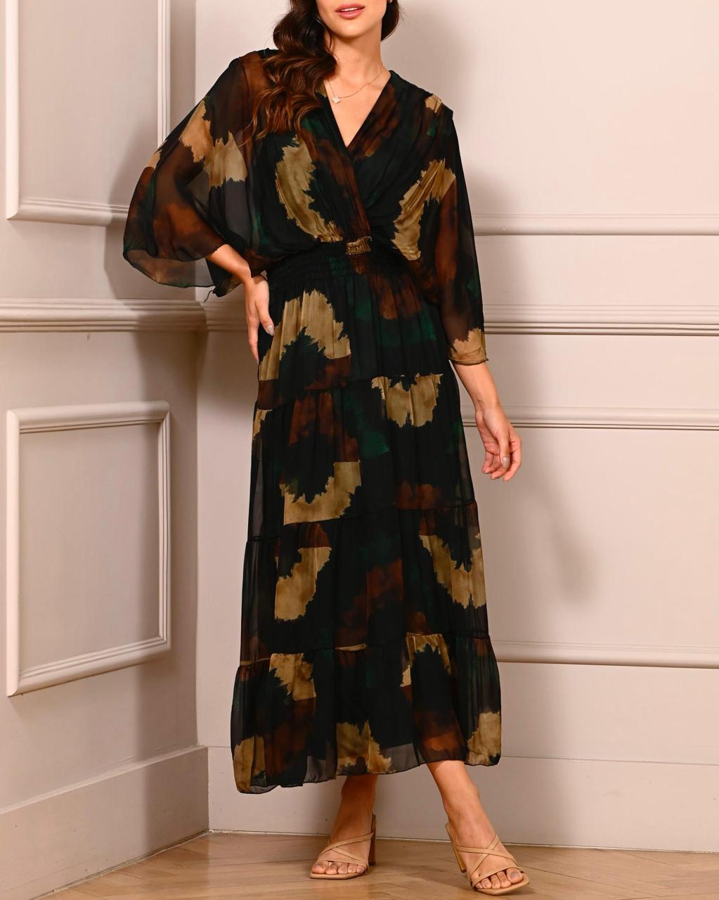 Vestido Seda Estampado Elegante